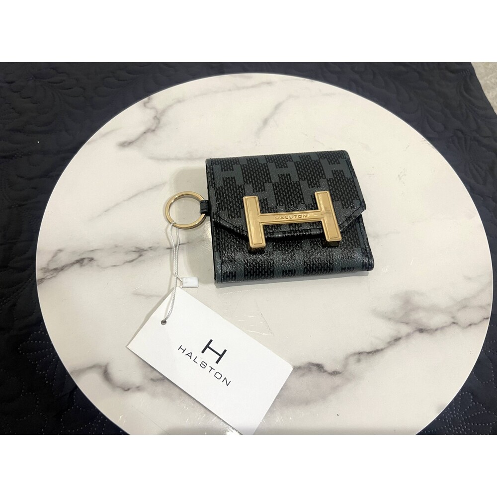 H by Halston Logo Mini Small Coin Purse Wallet Gold H 2 card pockets Chic :NWT